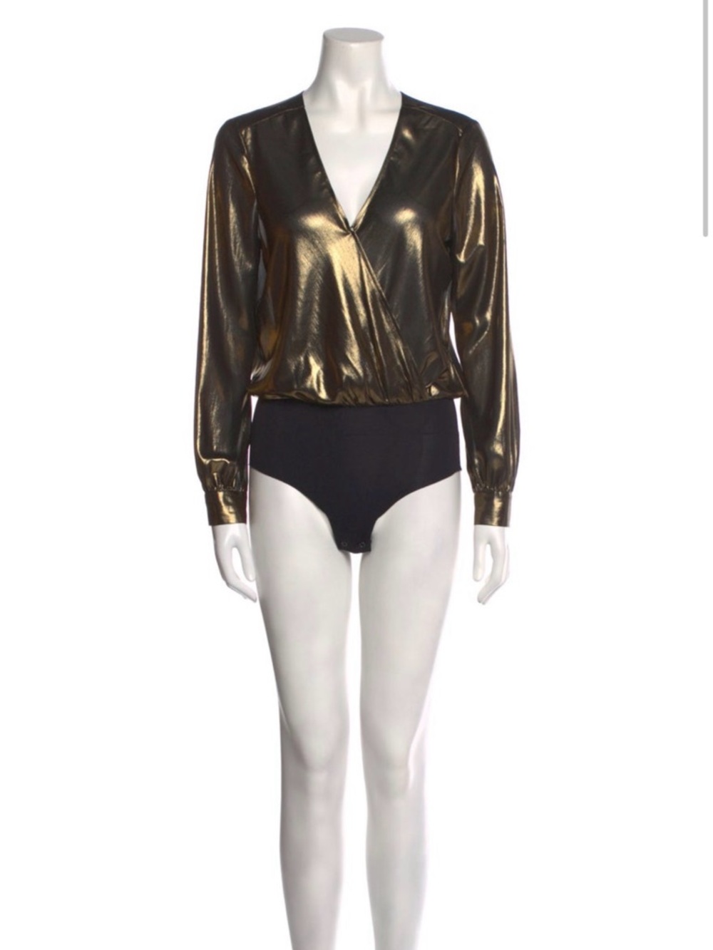 L'AGENCE Metallic Gold Wrap-Front Bodysuit
